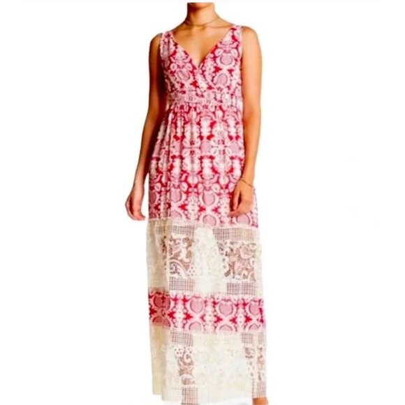 Anthropologie Sunday in Brooklyn Lace Maxi Dress Women's Medium Red Crochet - Picture 1 of 9
